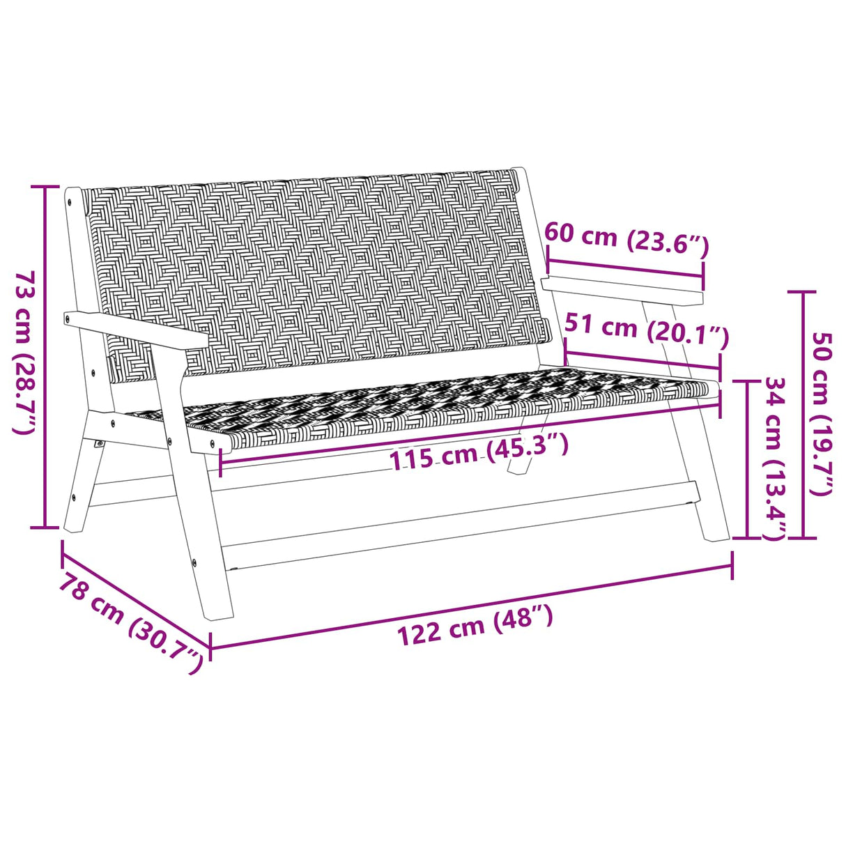 Garden Furniture Black and White 122 x 78 x 73 cm