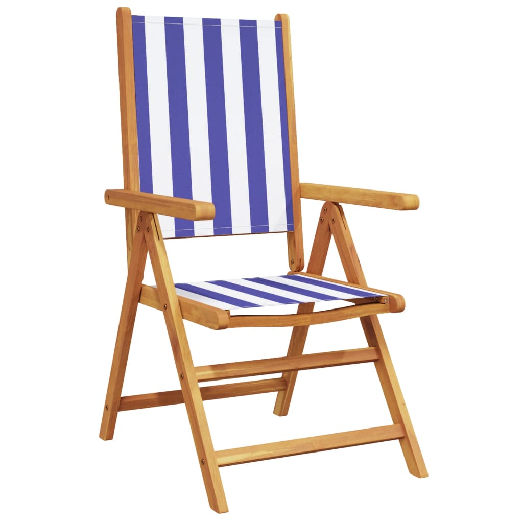 Garden Chairs 2 pcs Blue and White Solid Wood Acacia and Fabric