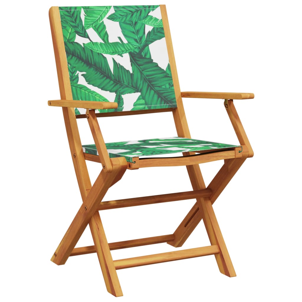 Garden Chairs 2 pcs Leaf Pattern Solid Wood Acacia and Fabric