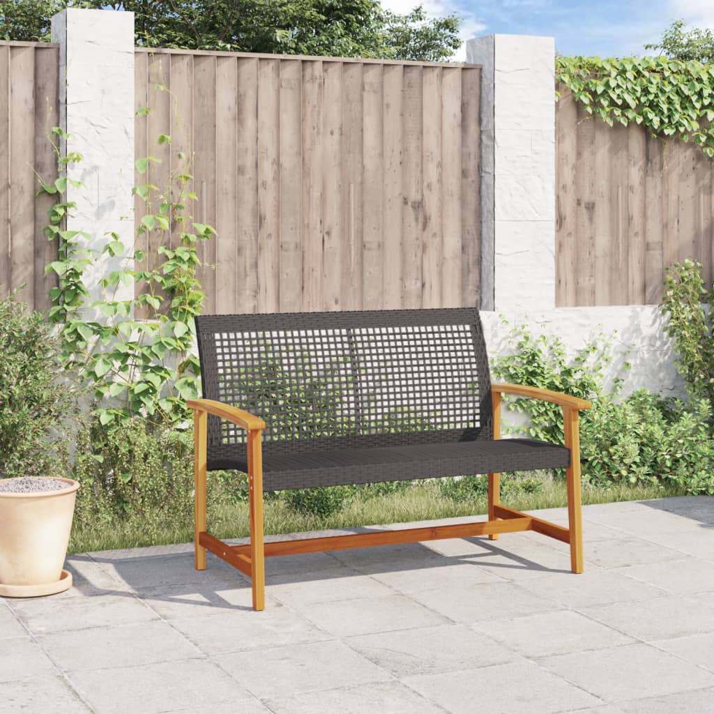 Garden Bench Black 112 cm Poly Rattan and Acacia Wood