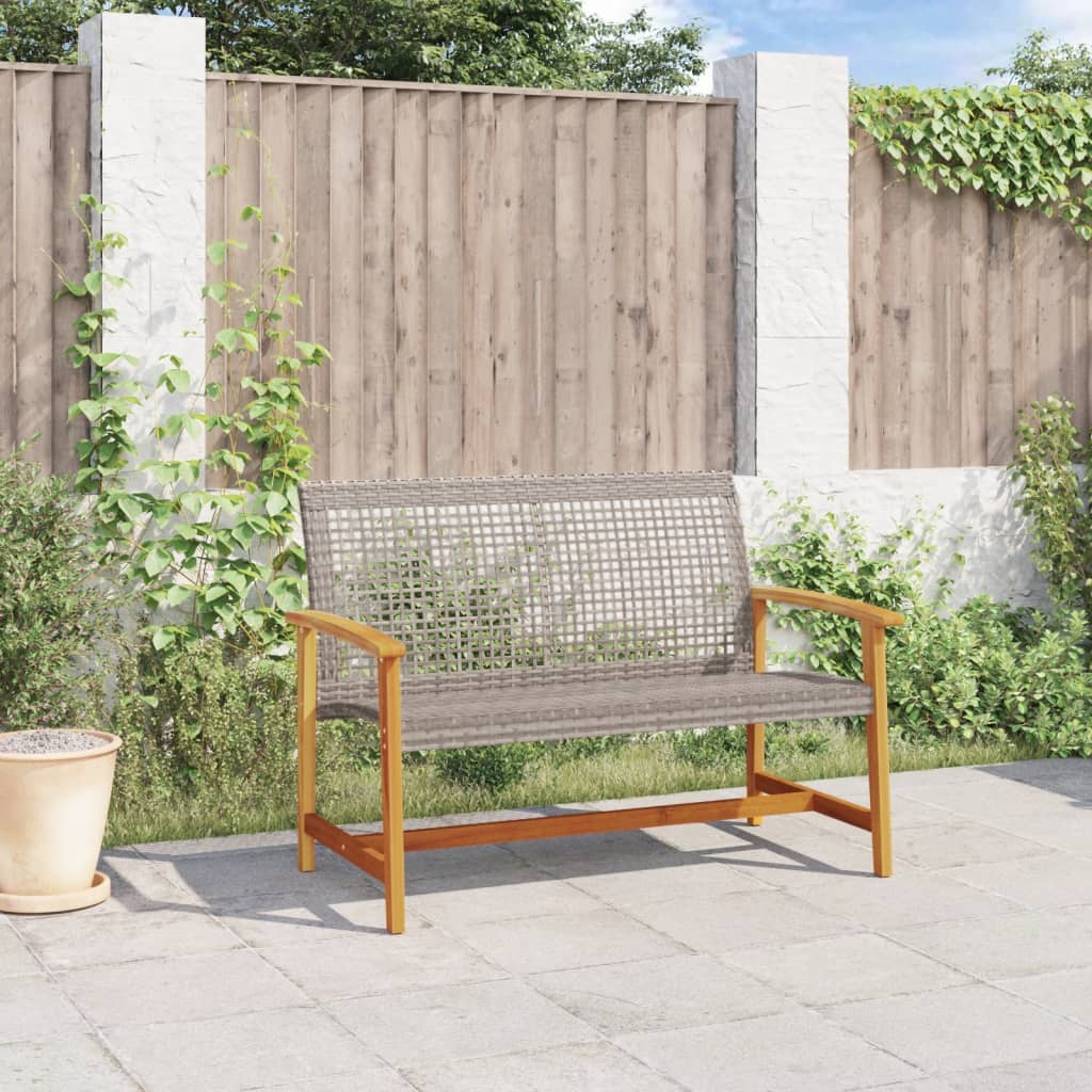 Garden Bench Grey 112 cm Poly Rattan and Acacia Wood