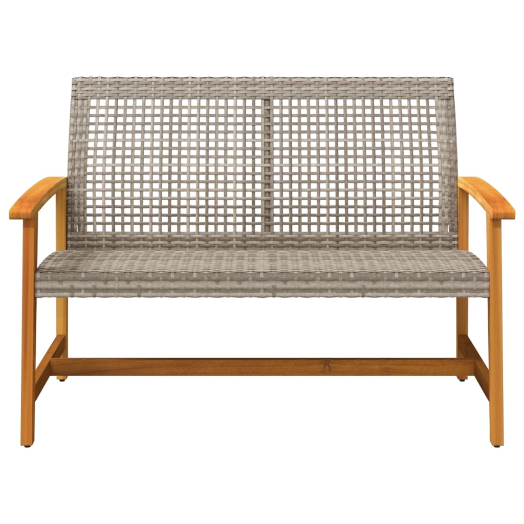 Garden Bench Grey 112 cm Poly Rattan and Acacia Wood