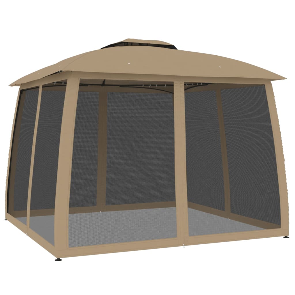 Gazebo with Double Roof and Mesh Walls Taupe 2.93x2.93 m Steel