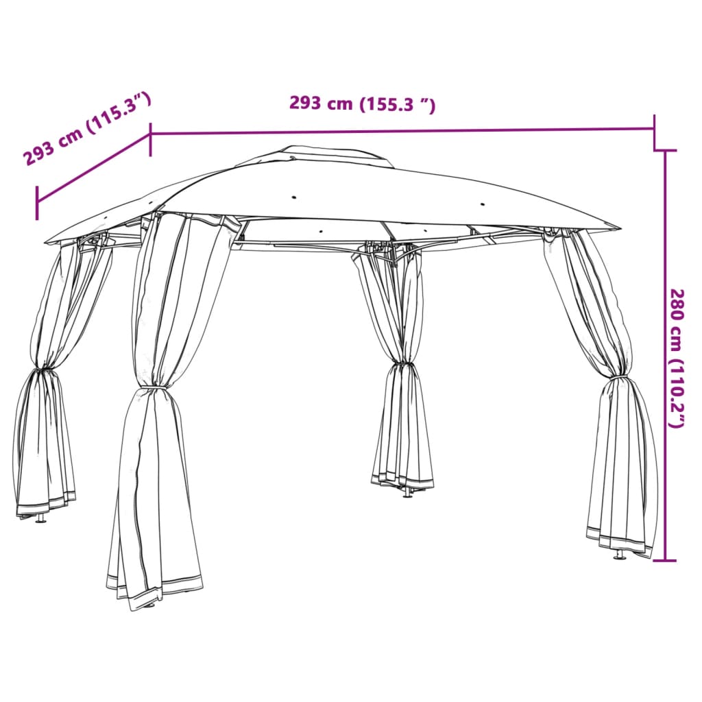 Gazebo with Double Roof and Mesh Walls Taupe 2.93x2.93 m Steel