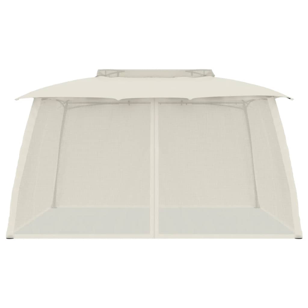 Gazebo with Double Roof and Mesh Walls Cream 3.93x2.93 m Steel