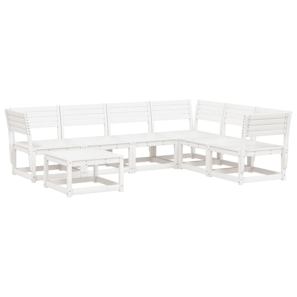 7 Piece Garden Lounge Set White Solid Wood Pine