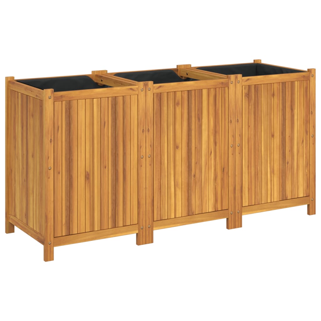 Garden Planter with Liner 150x50x75 cm Solid Wood Acacia