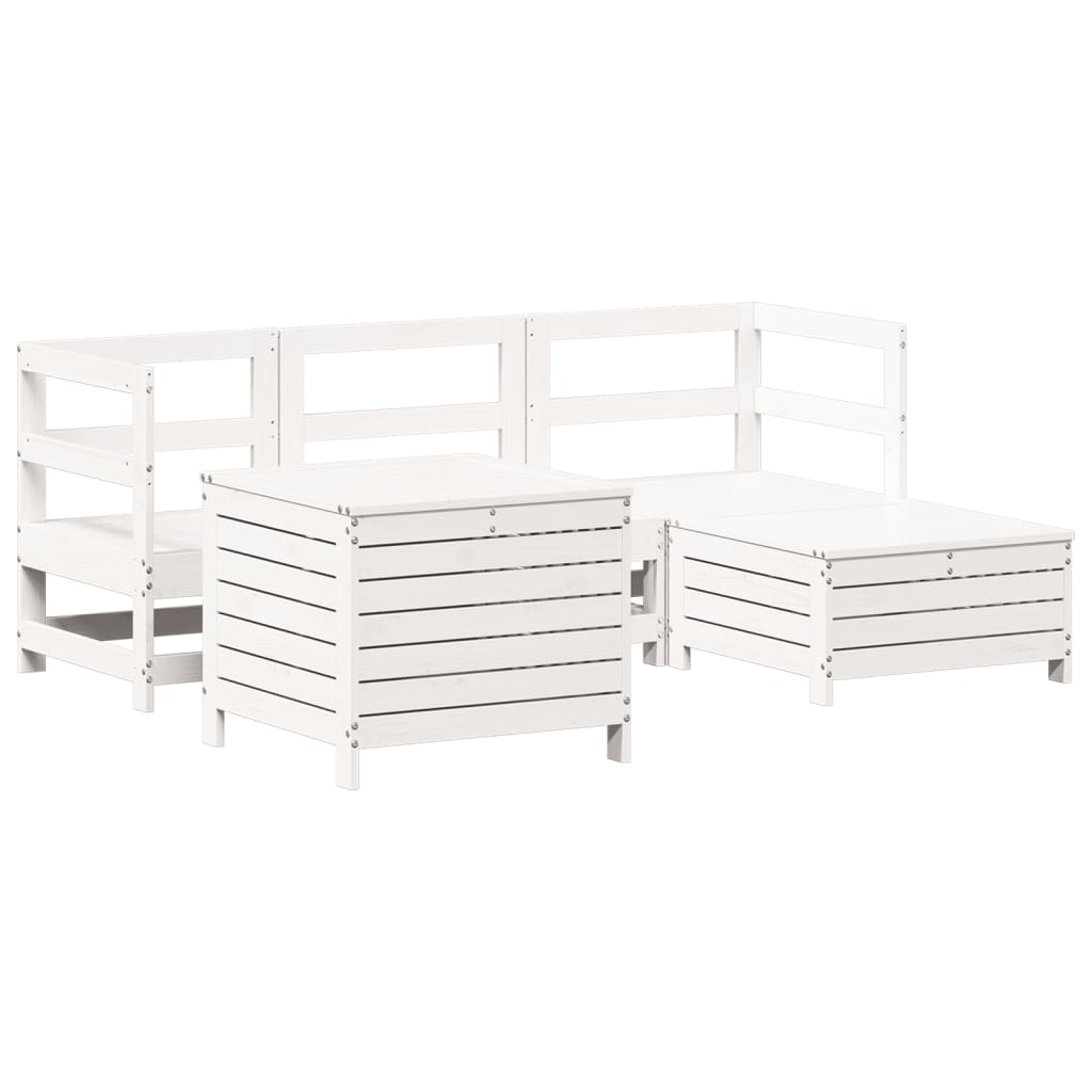 5 Piece Garden Sofa Set White Solid Wood Pine