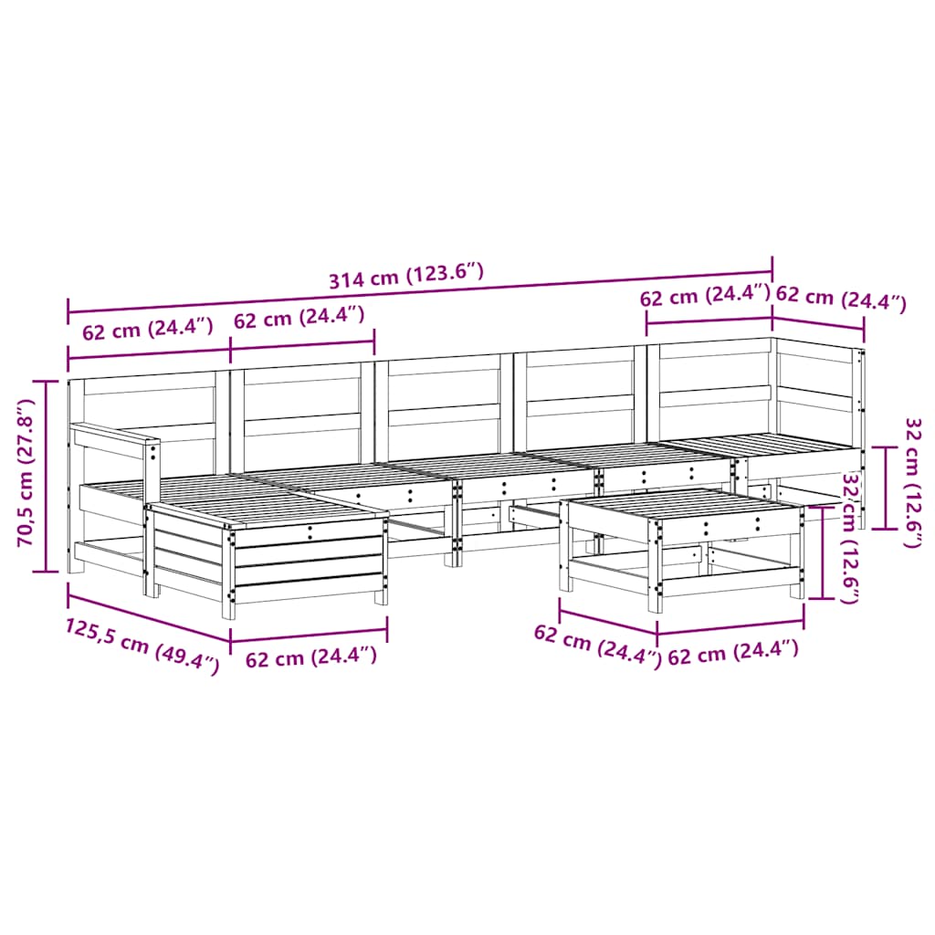 7 Piece Garden Lounge Set White Solid Wood Pine
