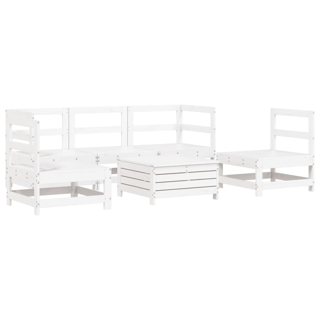 6 Piece Garden Sofa Set White Solid Wood Pine