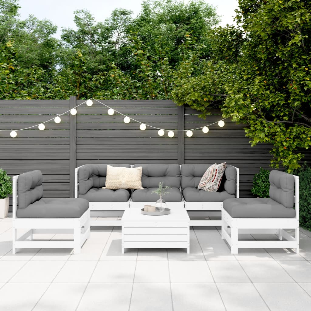 6 Piece Garden Sofa Set White Solid Wood Pine
