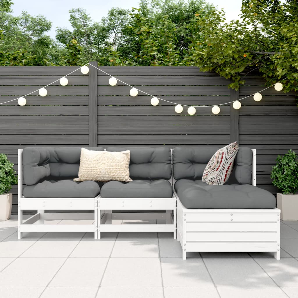 4 Piece Garden Sofa Set White Solid Wood Pine