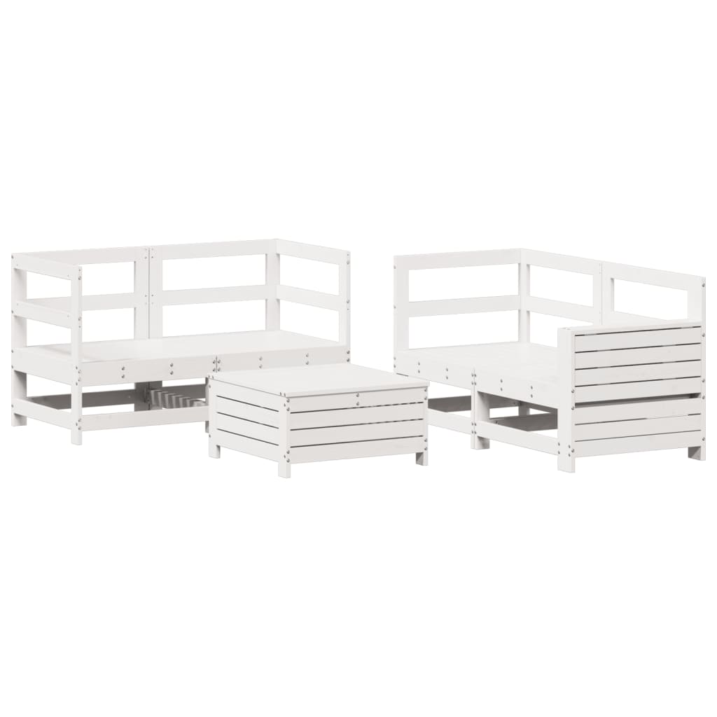5 Piece Garden Sofa Set White Solid Wood Pine