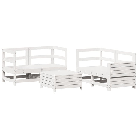 5 Piece Garden Sofa Set White Solid Wood Pine