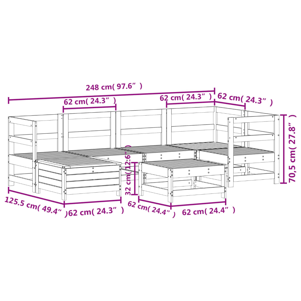 7 Piece Garden Sofa Set White Solid Wood Pine