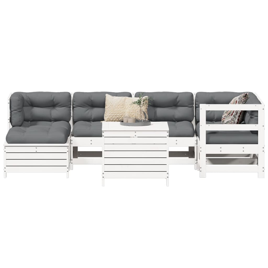 7 Piece Garden Sofa Set White Solid Wood Pine