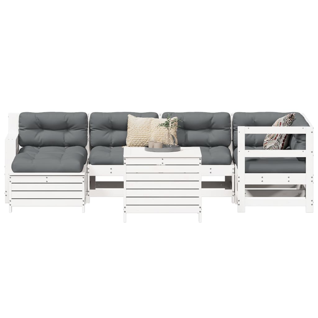 7 Piece Garden Sofa Set White Solid Wood Pine