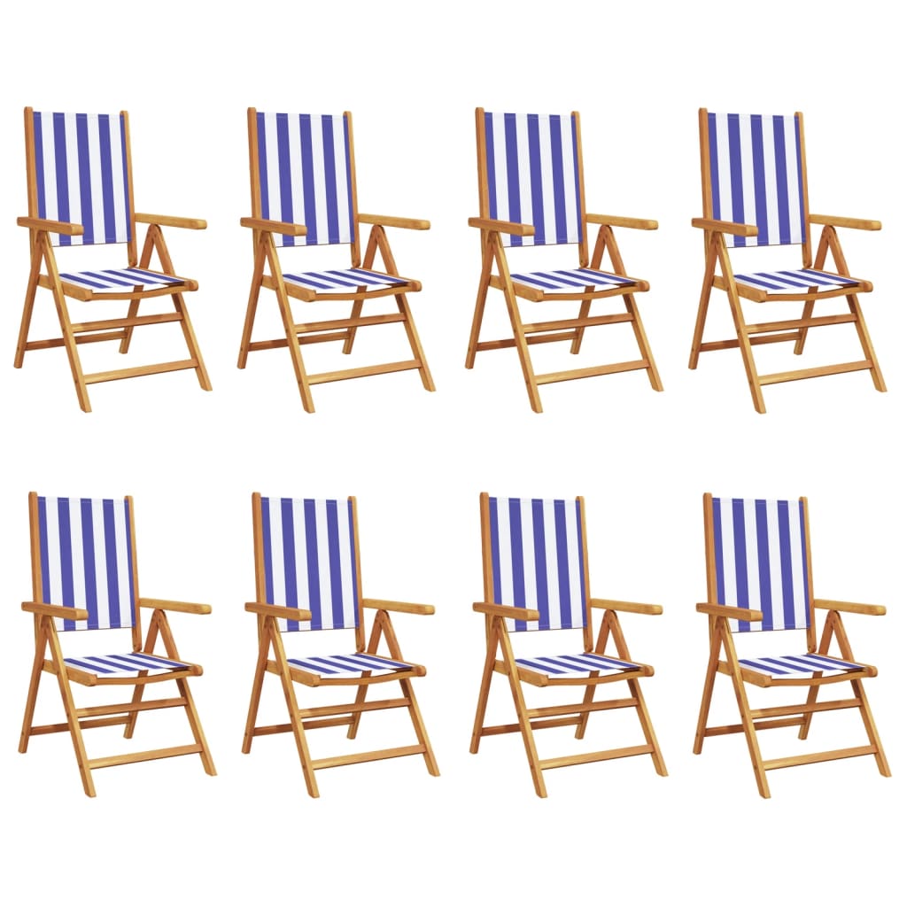 vidaXL Reclining Garden Chairs 8 pcs Blue and White Fabric and Solid Wood