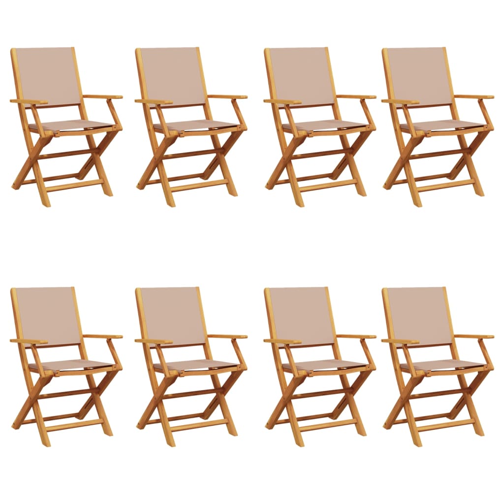 Folding Garden Chairs 8 pcs Taupe Fabric and Solid Wood