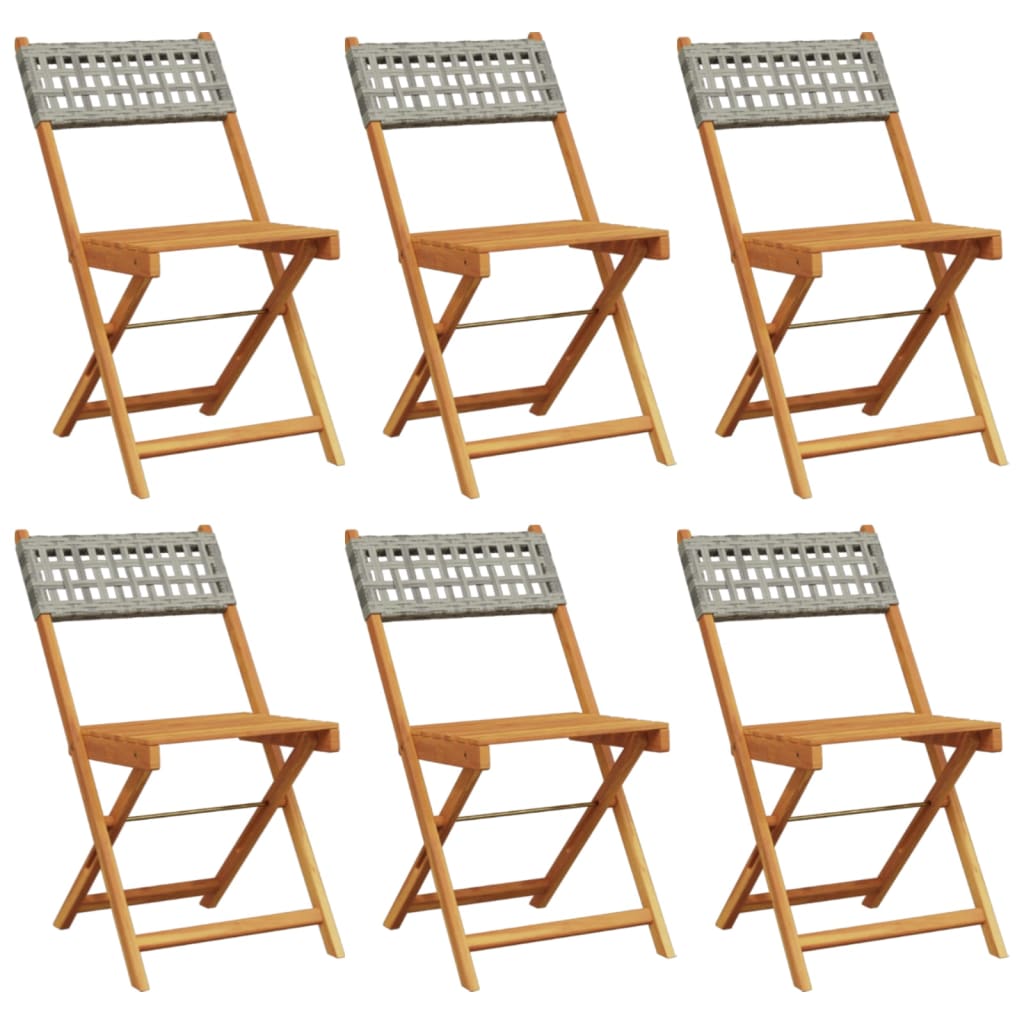 Folding Garden Chairs 6 pcs Grey Poly Rattan and Solid Wood