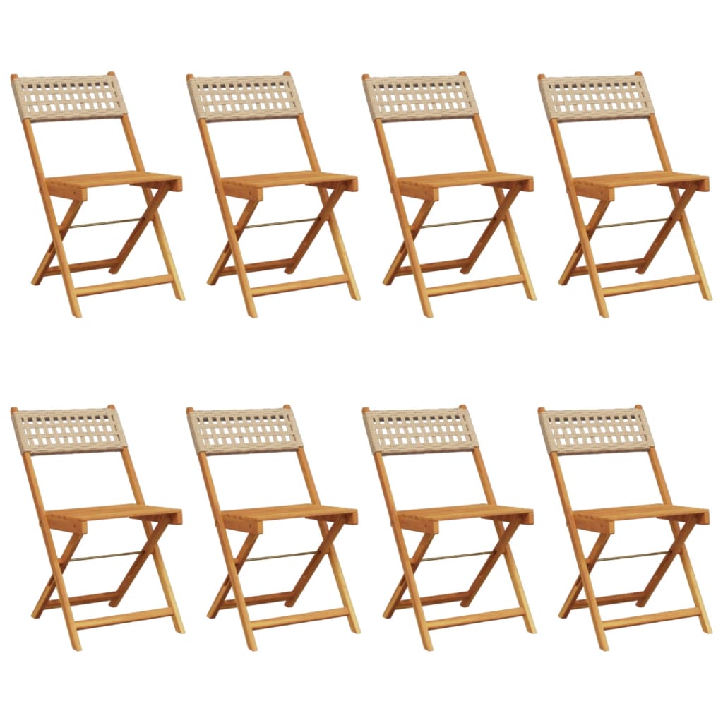 Folding Garden Chairs 8 pcs Beige Poly Rattan and Solid Wood