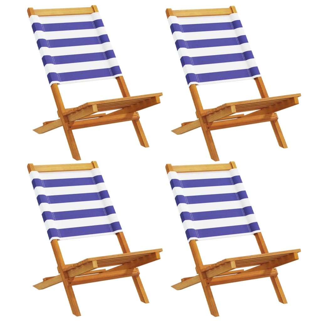 Folding Garden Chairs 4 pcs Blue and White Fabric and Solid Wood