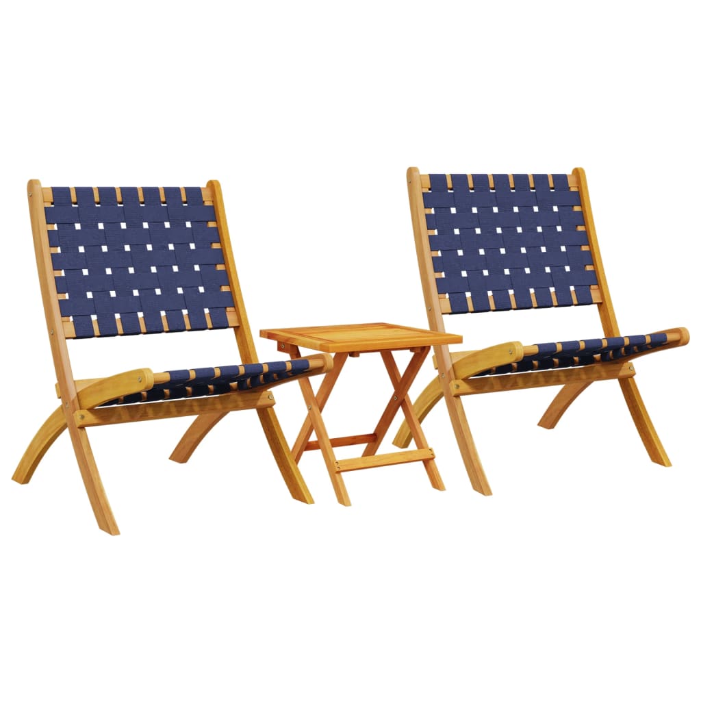 Folding Garden Chairs 2 pcs with Table Dark Blue Solid Wood