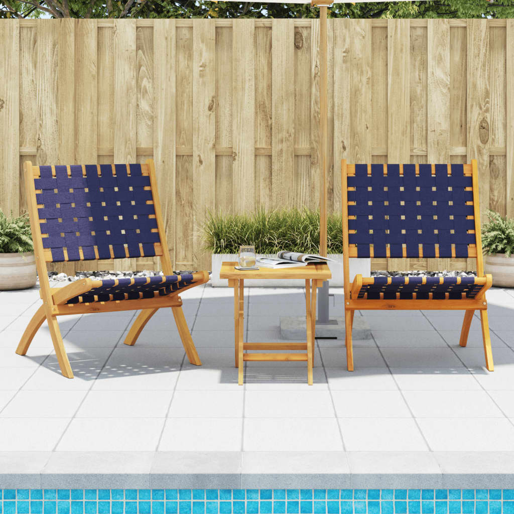 Folding Garden Chairs 2 pcs with Table Dark Blue Solid Wood