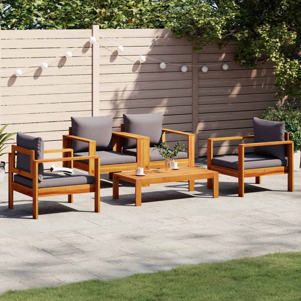 5 Piece Garden Sofa Set with Cushions Solid Wood Acacia