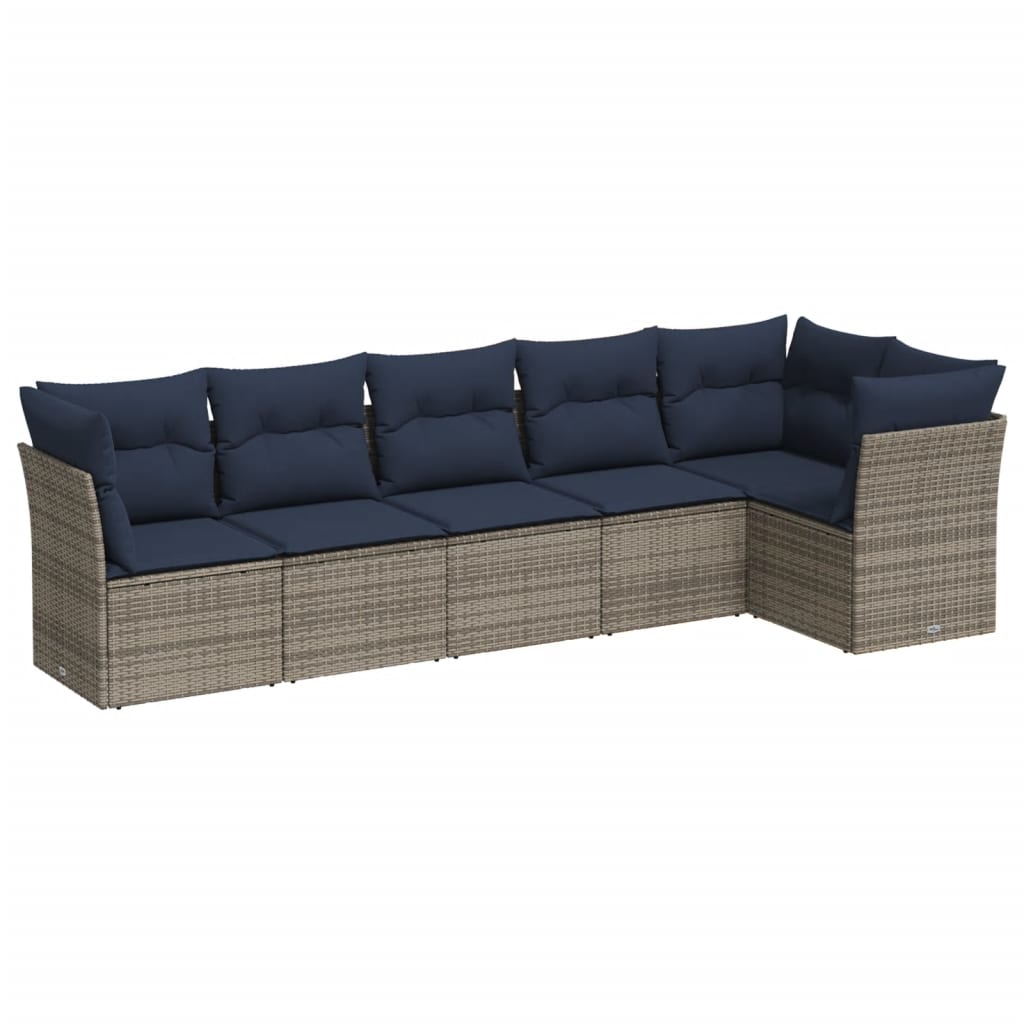 6 Piece Garden Sofa Set with Cushions Grey Poly Rattan
