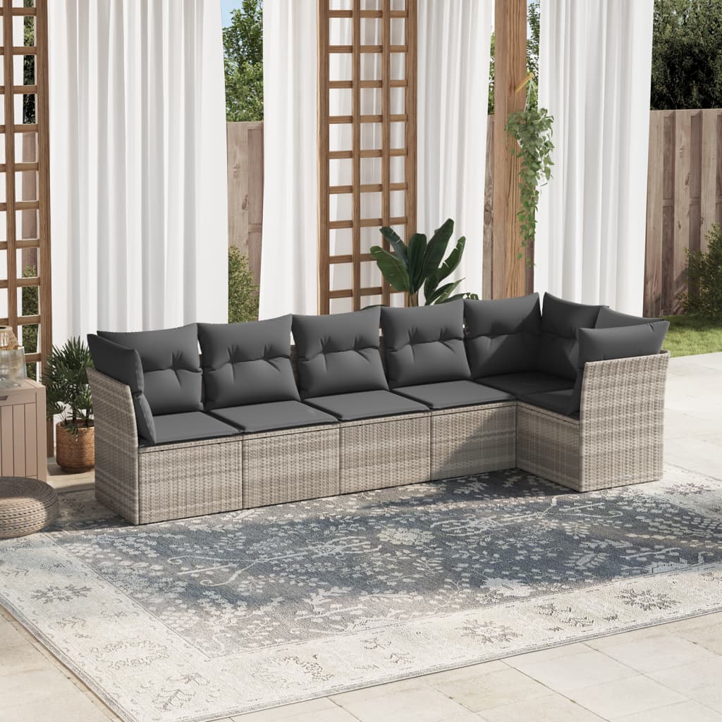 6 Piece Garden Sofa Set with Cushions Light Grey Poly Rattan