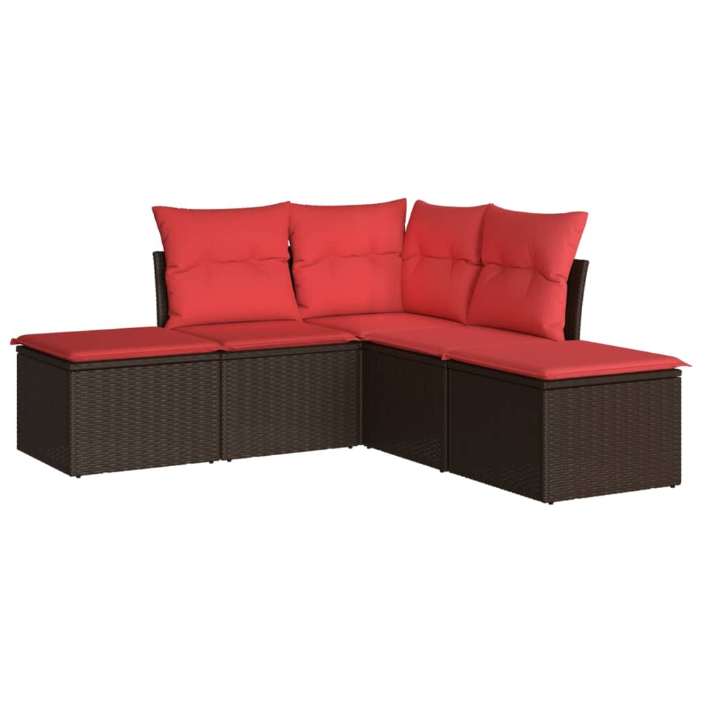 5 Piece Garden Sofa Set with Cushions Brown Poly Rattan