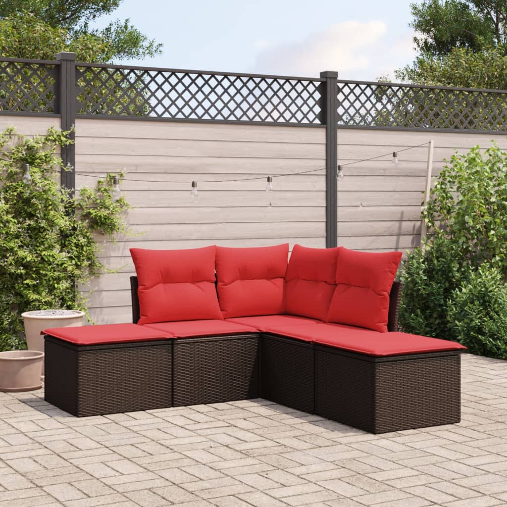 5 Piece Garden Sofa Set with Cushions Brown Poly Rattan