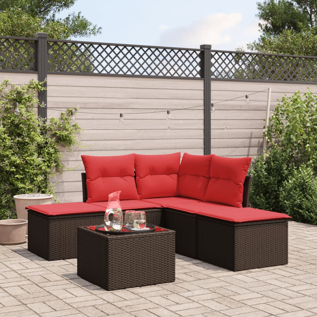 6 Piece Garden Sofa Set with Cushions Brown Poly Rattan