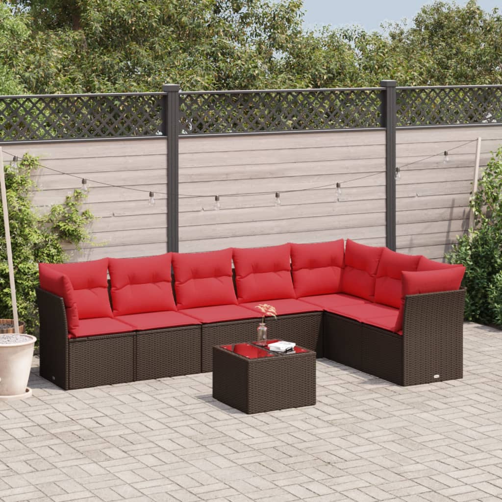 8 Piece Garden Sofa Set with Cushions Brown Poly Rattan