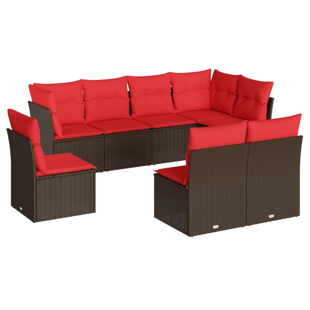 8 Piece Garden Sofa Set with Cushions Brown Poly Rattan