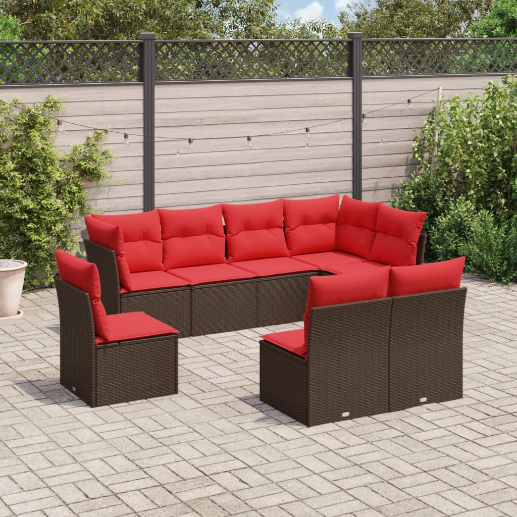 8 Piece Garden Sofa Set with Cushions Brown Poly Rattan