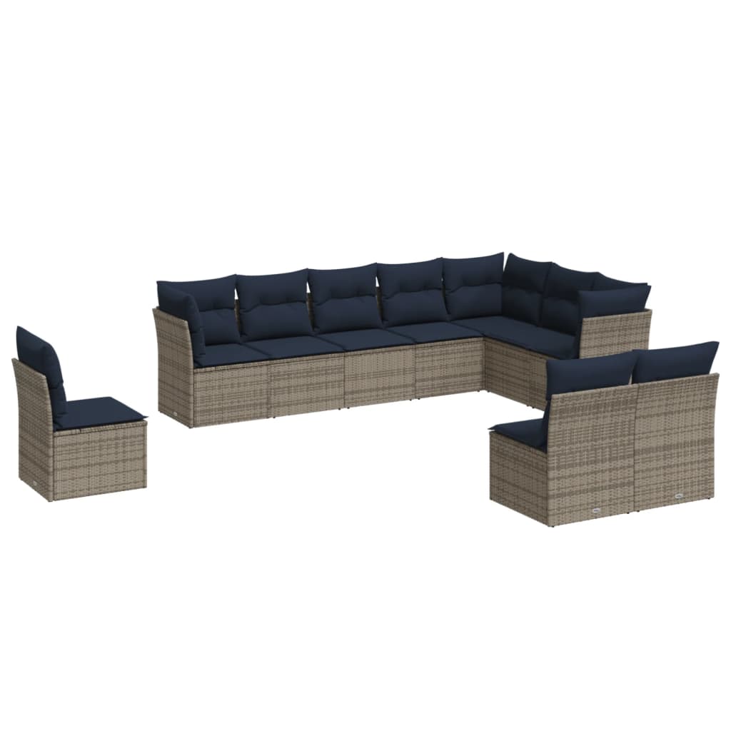 10 Piece Garden Sofa Set with Cushions Grey Poly Rattan