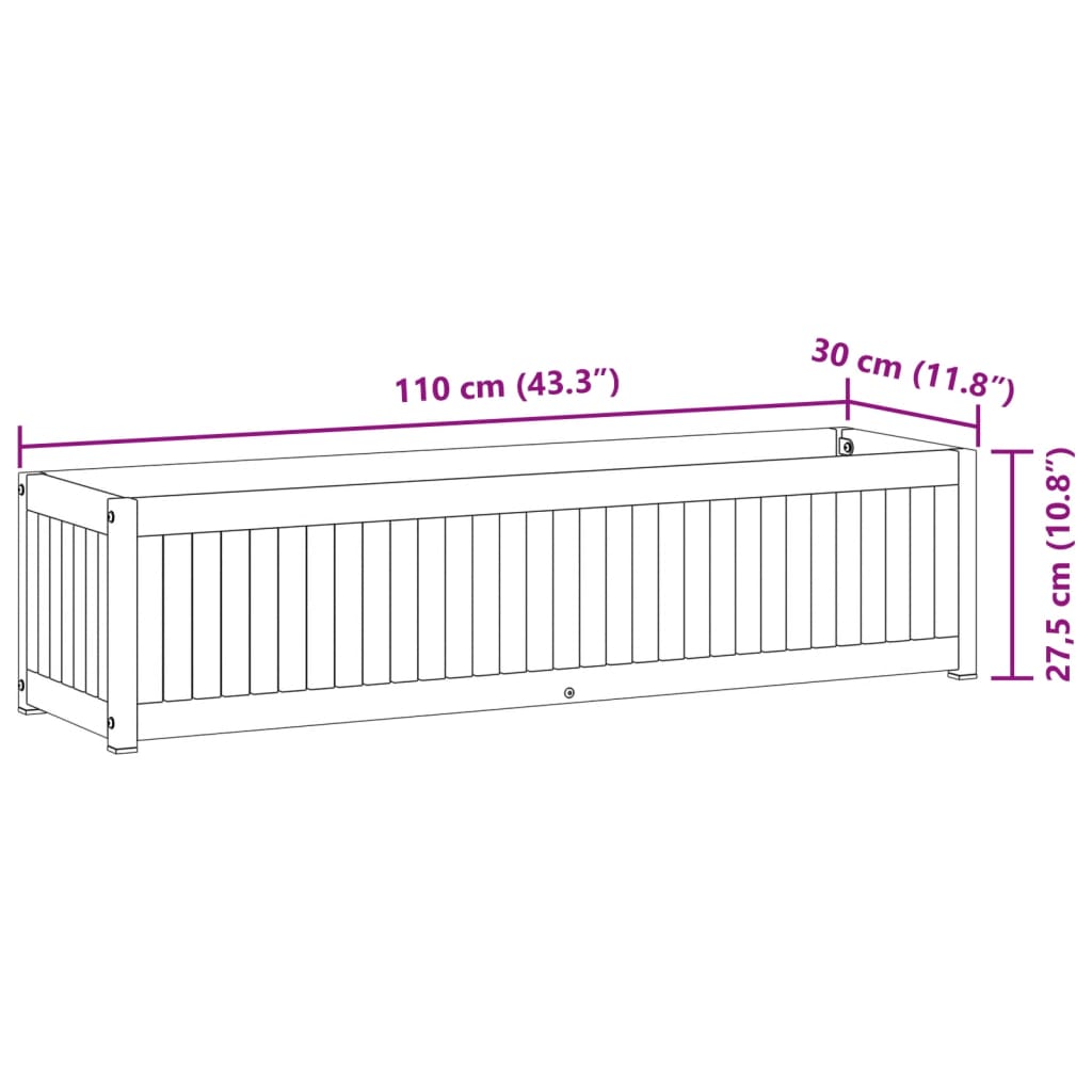 Garden Planter 110x30x27.5 cm Solid Wood Acacia and Steel