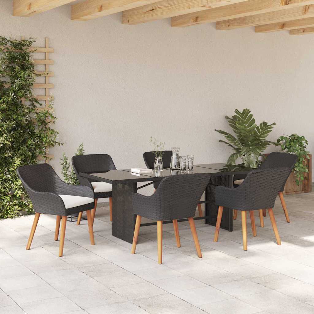 Garden Dining Set with Cushion 7 pcs Black Poly Rattan