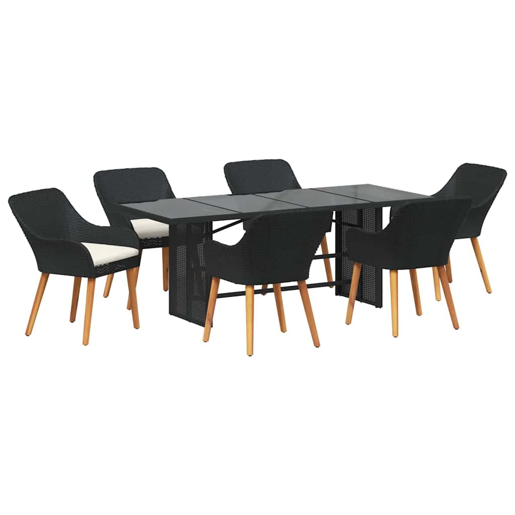 Garden Dining Set with Cushion 7 pcs Black Poly Rattan