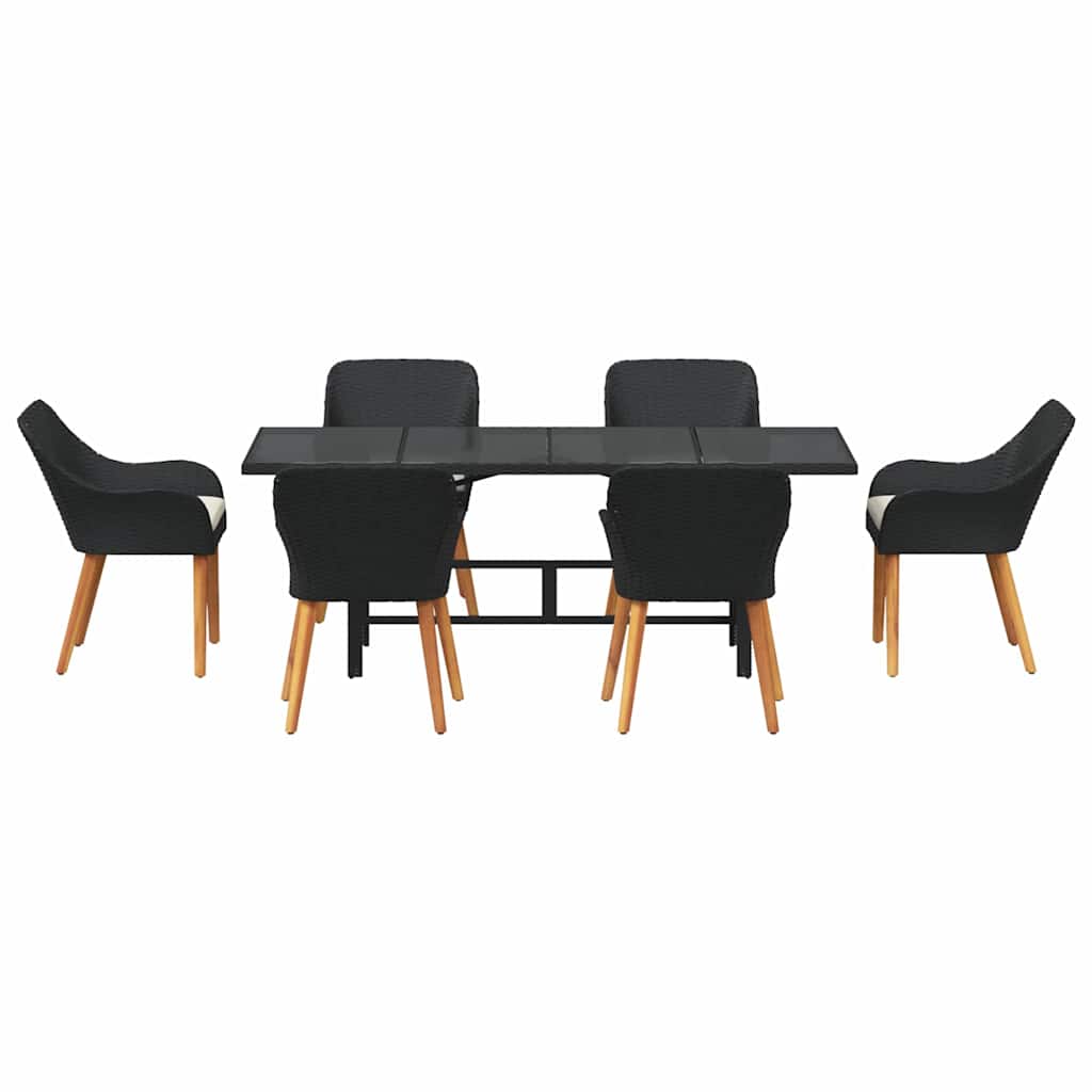 Garden Dining Set with Cushion 7 pcs Black Poly Rattan