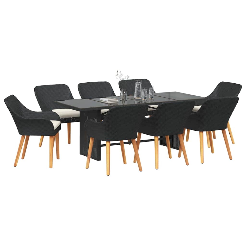 Garden Dining Set with Cushion 9 pcs Black Poly Rattan
