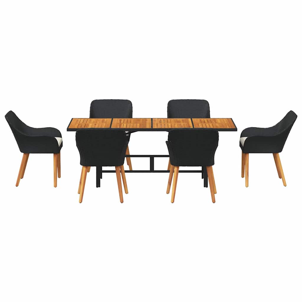 Garden Dining Set 7 pcs Black and brown Poly Rattan