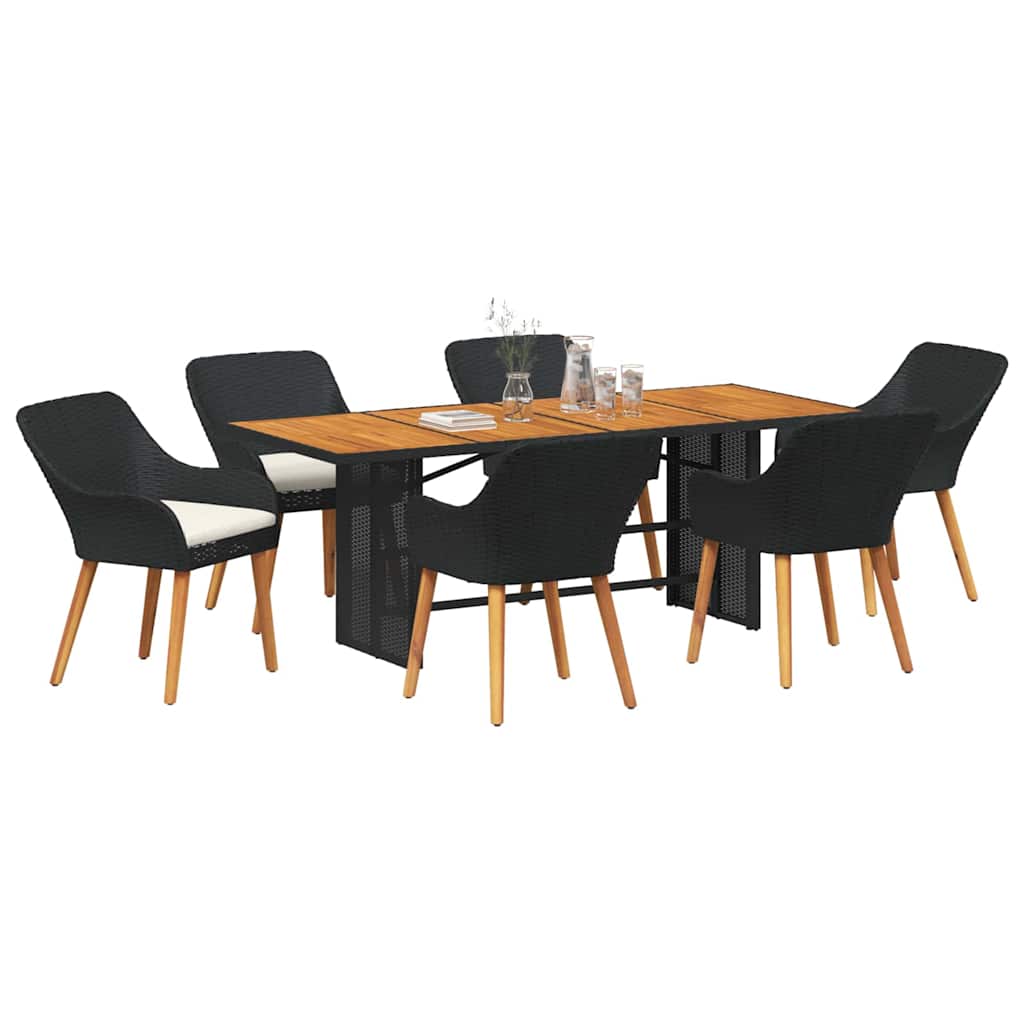 Garden Dining Set 7 pcs Black and brown Poly Rattan