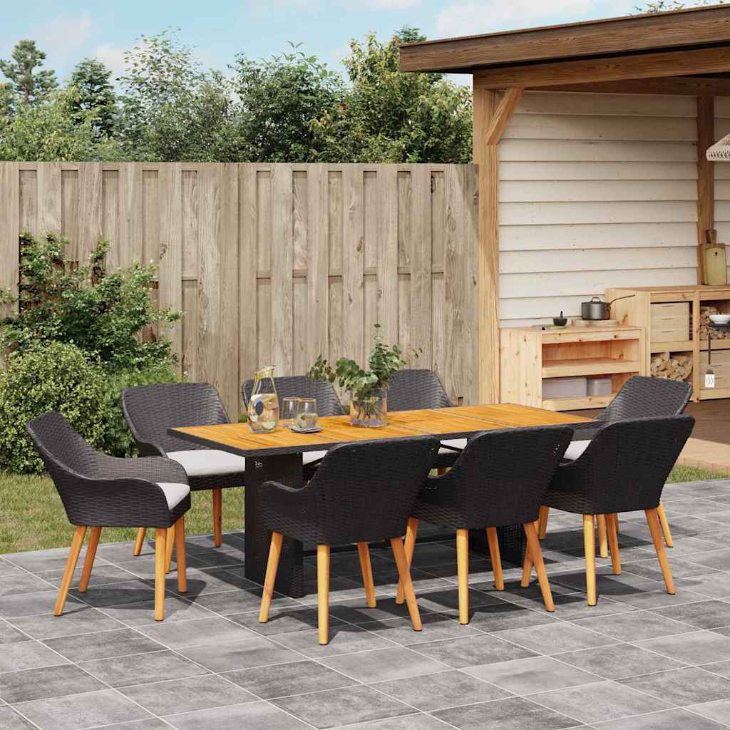 Garden Dining Set 9 pcs Black and brown Poly Rattan