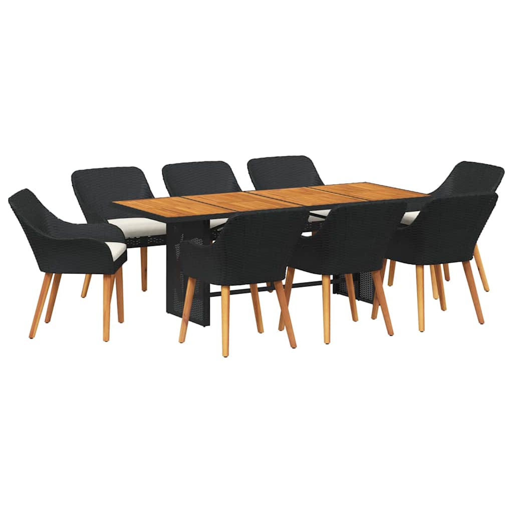 Garden Dining Set 9 pcs Black and brown Poly Rattan