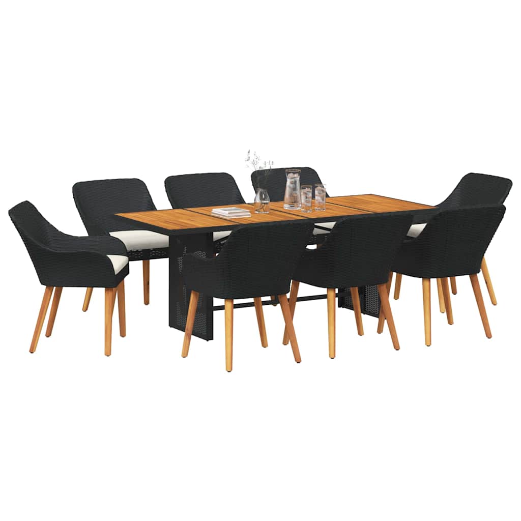 Garden Dining Set 9 pcs Black and brown Poly Rattan