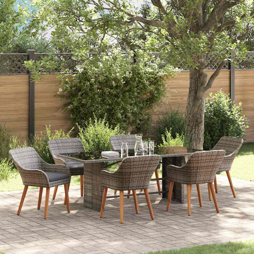 Garden Dining Set with Cushion 7 pcs Grey Poly Rattan