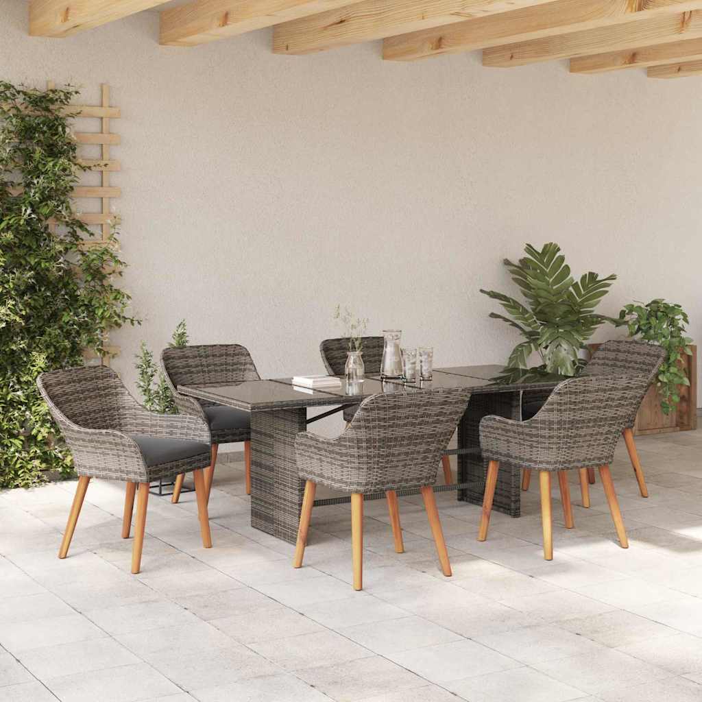 Garden Dining Set with Cushion 7 pcs Grey Poly Rattan